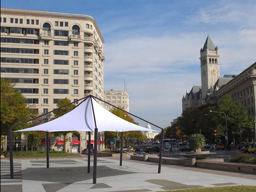  A robust coned shade structure with a tubular steel frame